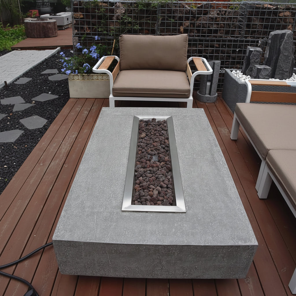 Hampton Fire Table Outdoor Fire Pit 56" X 32" Cast Concrete Firepit