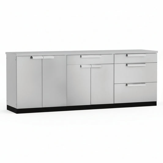 Newage Products Outdoor Kitchen 4 Piece Cabinet Set in Stainless Steel with Countertop and Covers