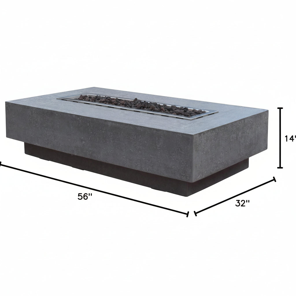 Hampton Fire Table Outdoor Fire Pit 56" X 32" Cast Concrete Firepit