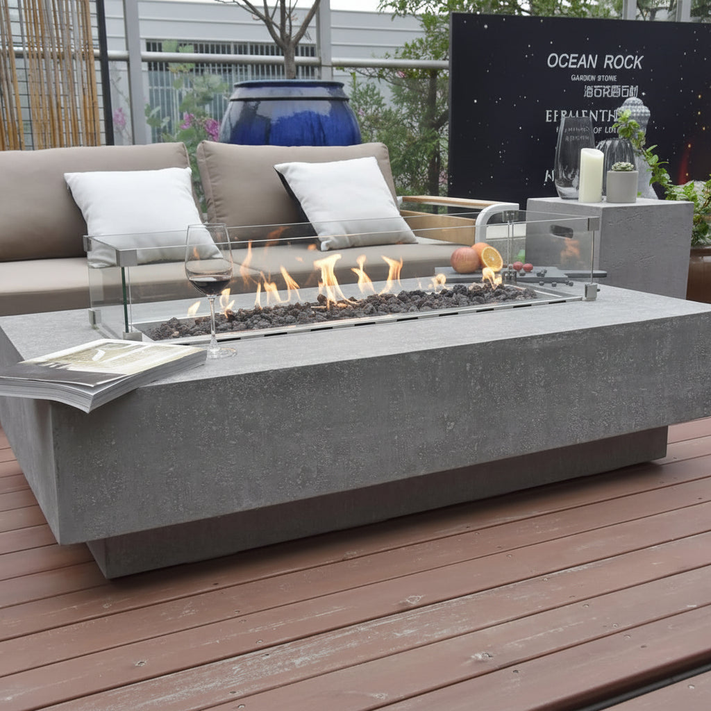 Hampton Fire Table Outdoor Fire Pit 56" X 32" Cast Concrete Firepit
